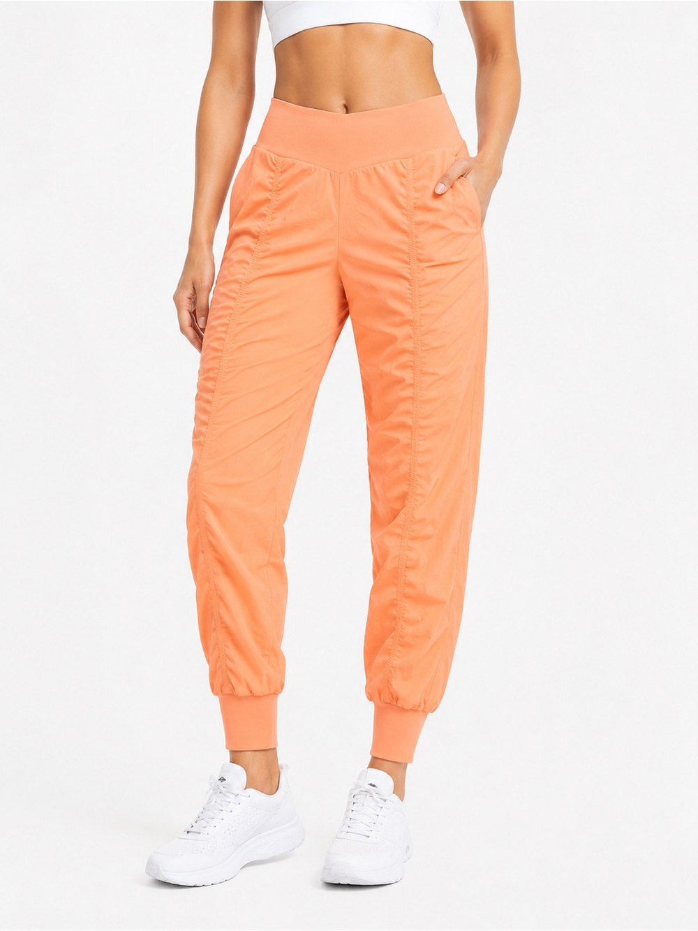 Joe Fresh Active Size L Orange Ruched Jogger Pants Athletic Yoga